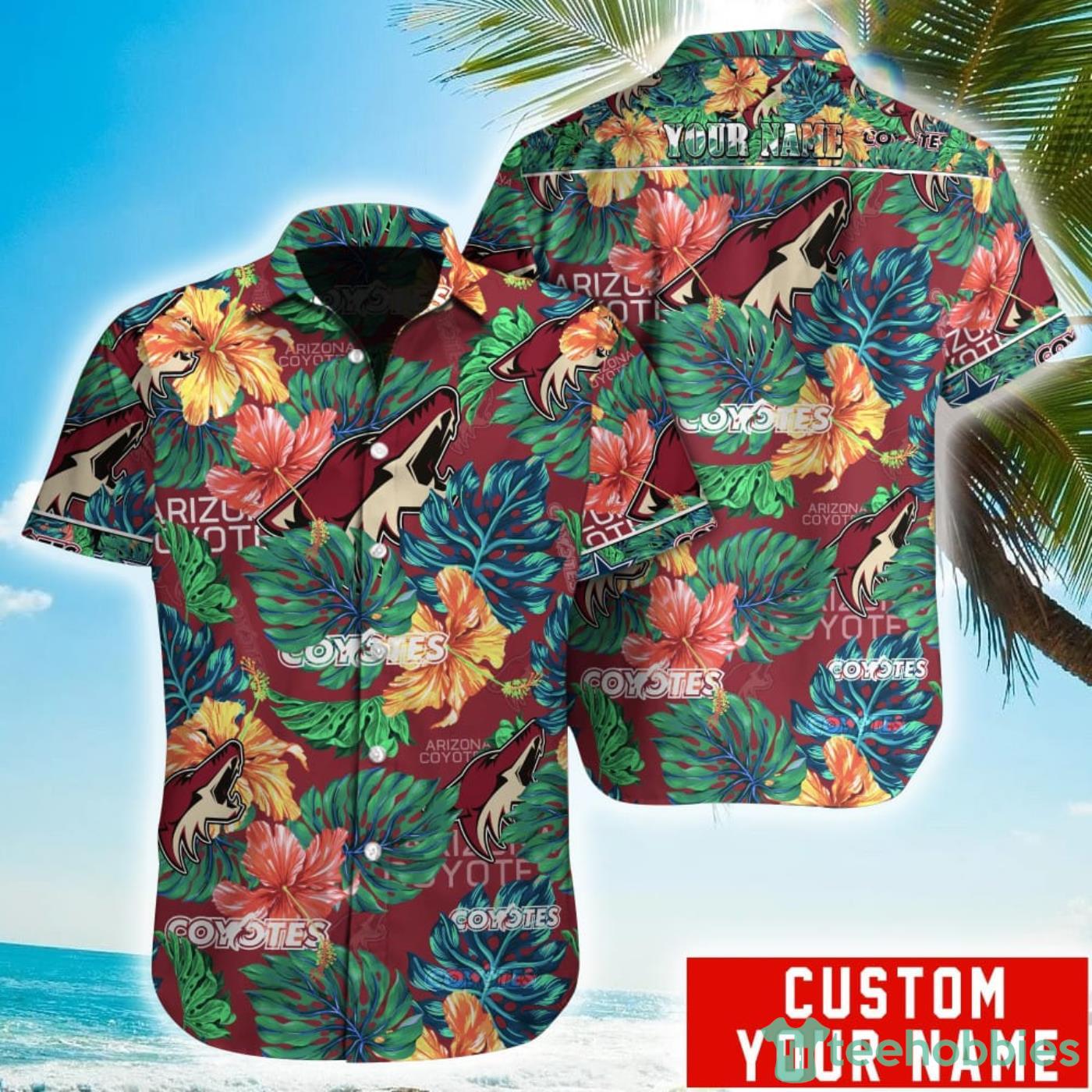 Personalized NHL Arizona Coyotes Tropical Floral Hawaiian Shirt Product Photo 1