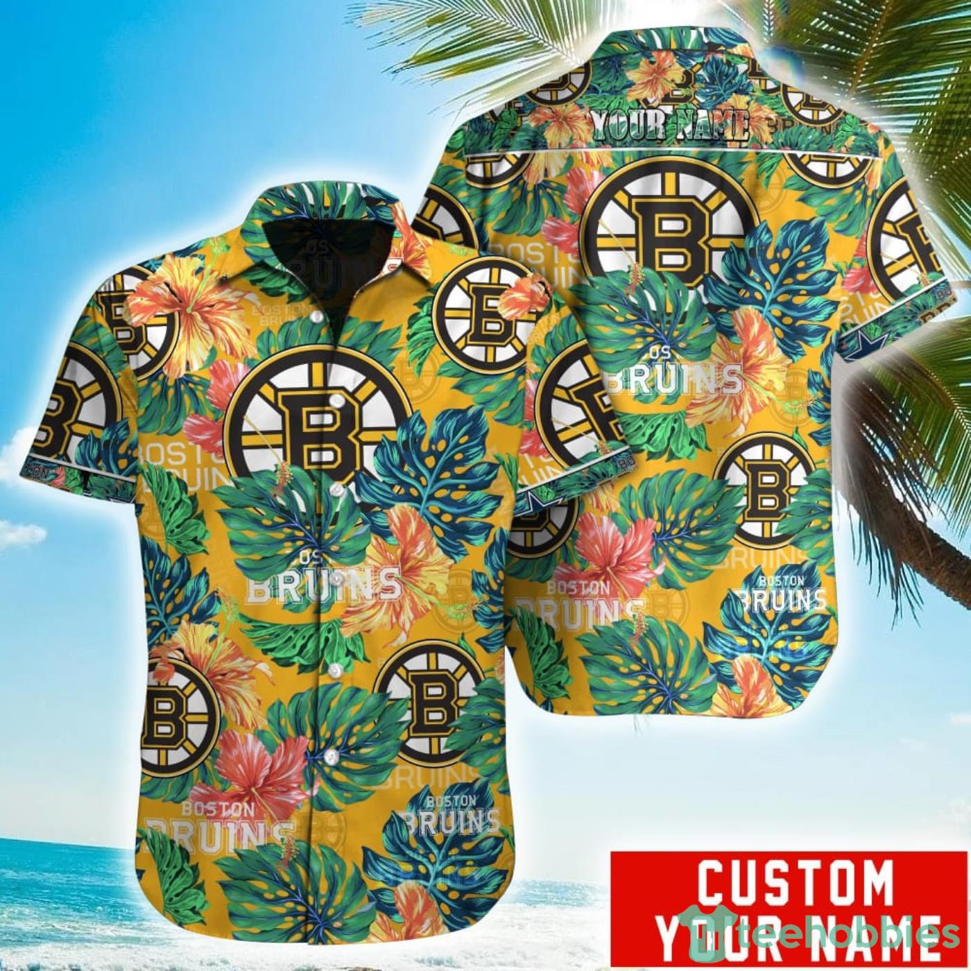 Personalized NHL Boston Bruins Tropical Floral Hawaiian Shirt Product Photo 1