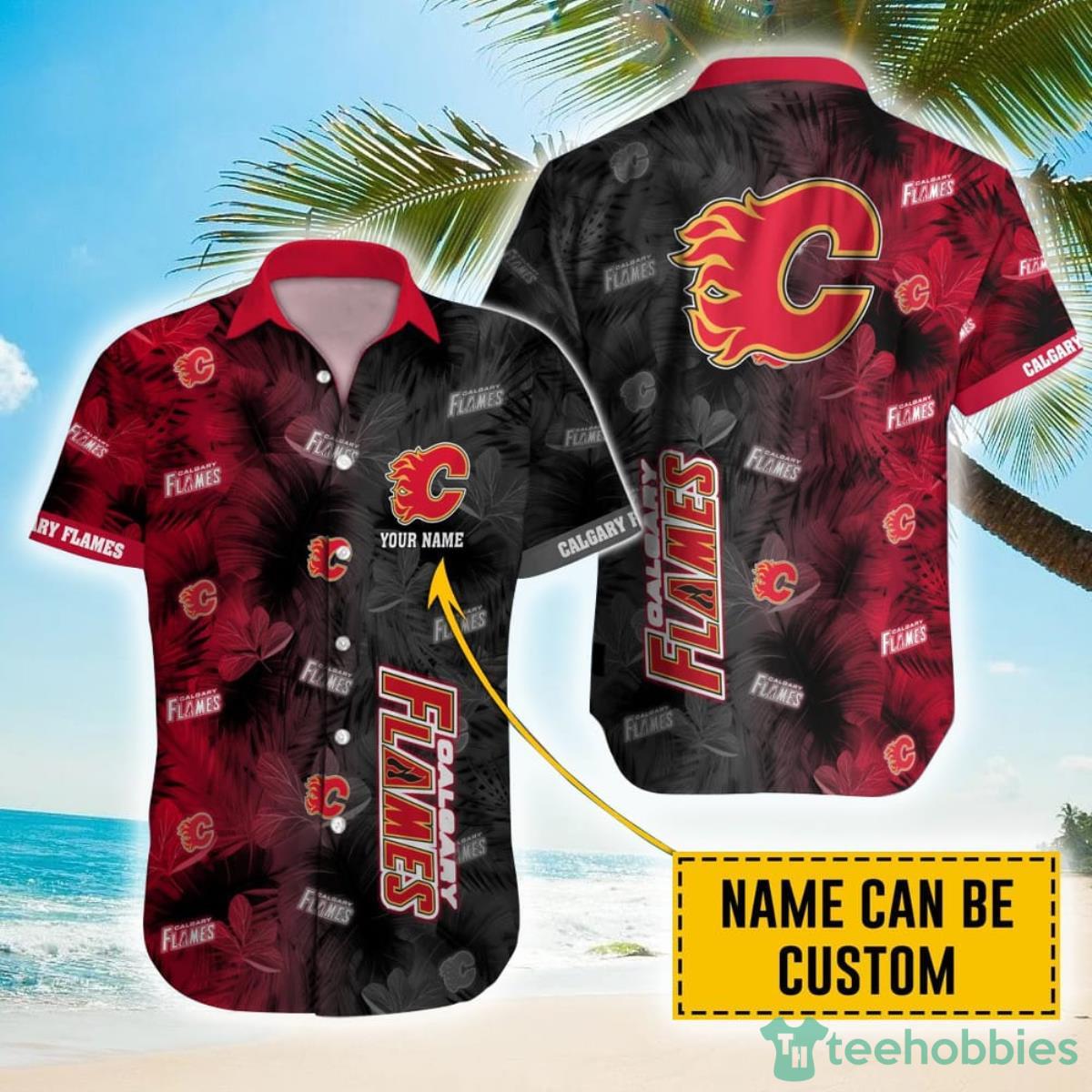 Personalized NHL Calgary Flames Palm Leafs Hawaiian Shirt Product Photo 1