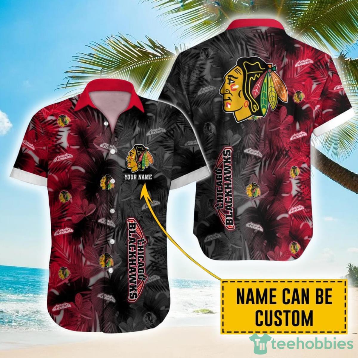 Personalized NHL Chicago Blackhawks Palm Leafs Hawaiian Shirt Product Photo 1