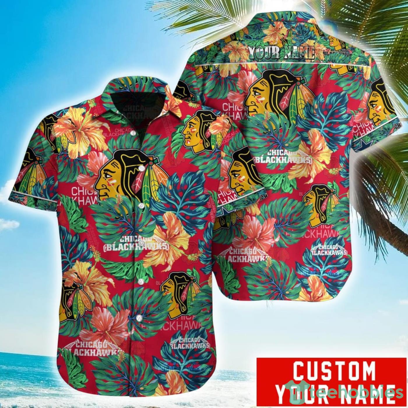 Personalized NHL Chicago Blackhawks Tropical Floral Hawaiian Shirt Product Photo 1
