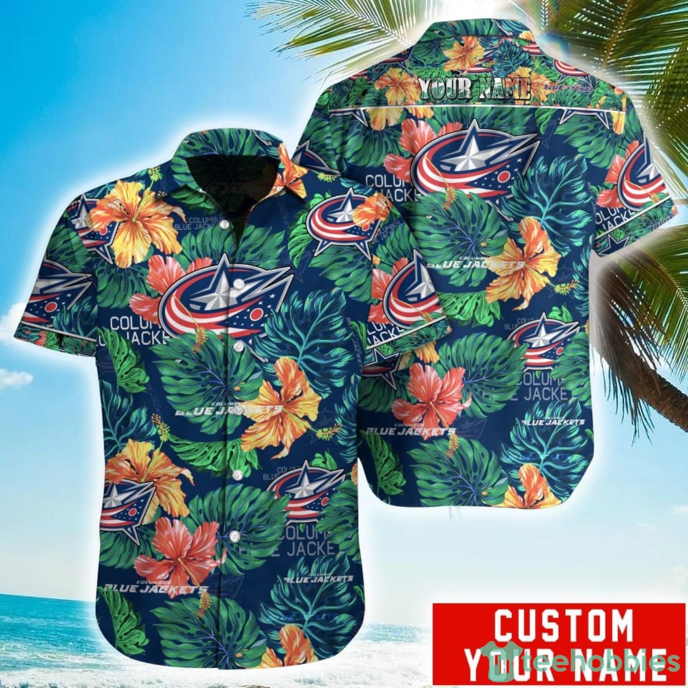 Personalized NHL Columbus Blue Jackets Tropical Floral Hawaiian Shirt Product Photo 1