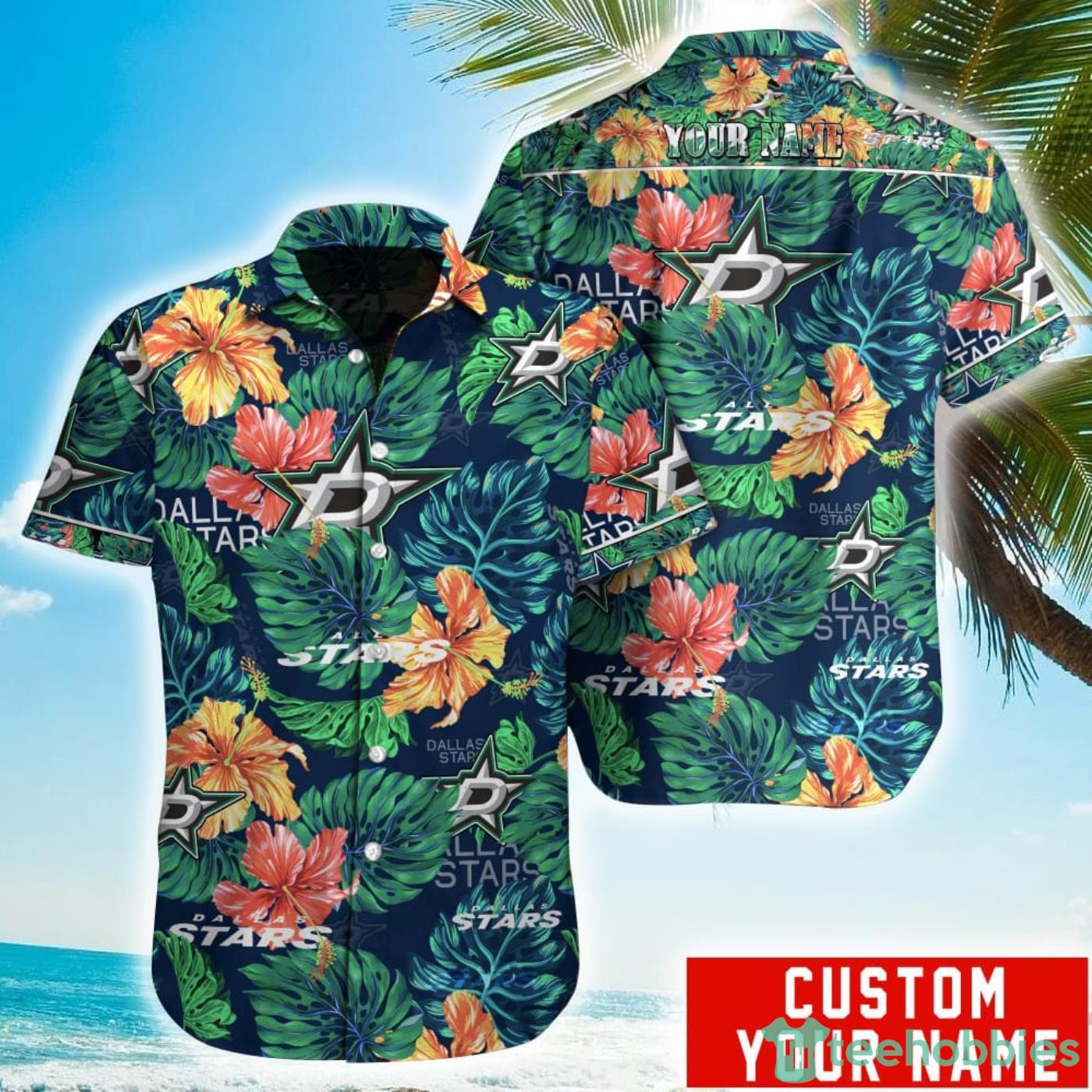 Personalized NHL Dallas Stars Tropical Floral Hawaiian Shirt Product Photo 1