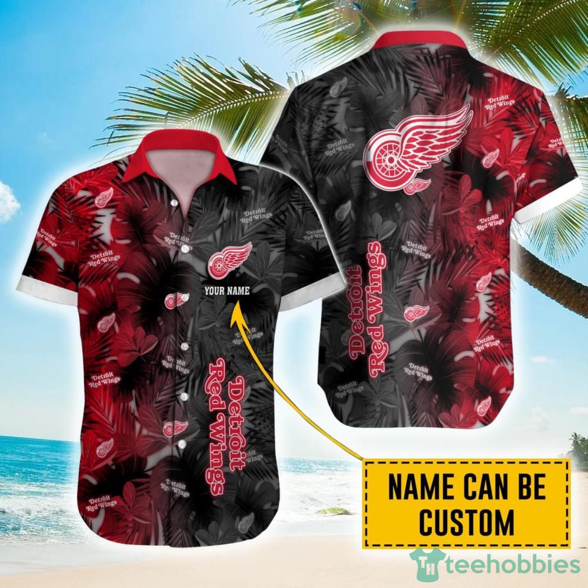 Personalized NHL Detroit Red Wings Palm Leafs Hawaiian Shirt Product Photo 1