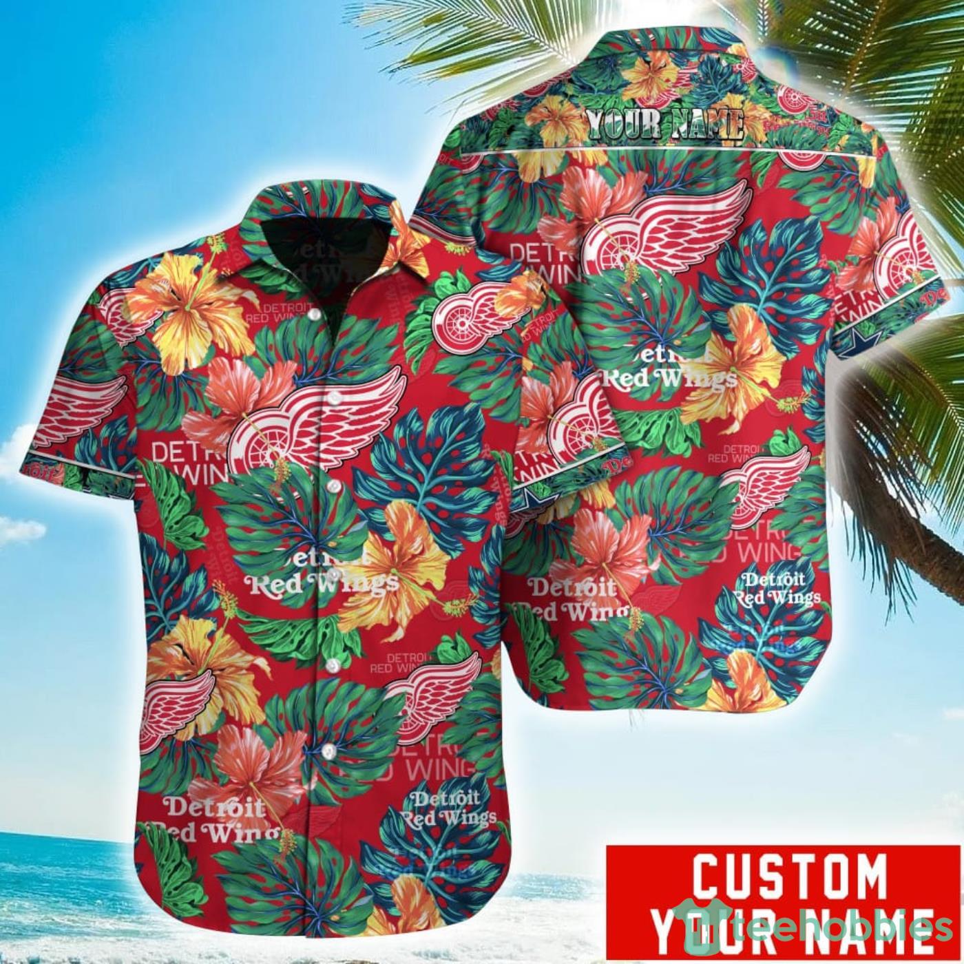 Personalized NHL Detroit Red Wings Tropical Floral Hawaiian Shirt Product Photo 1