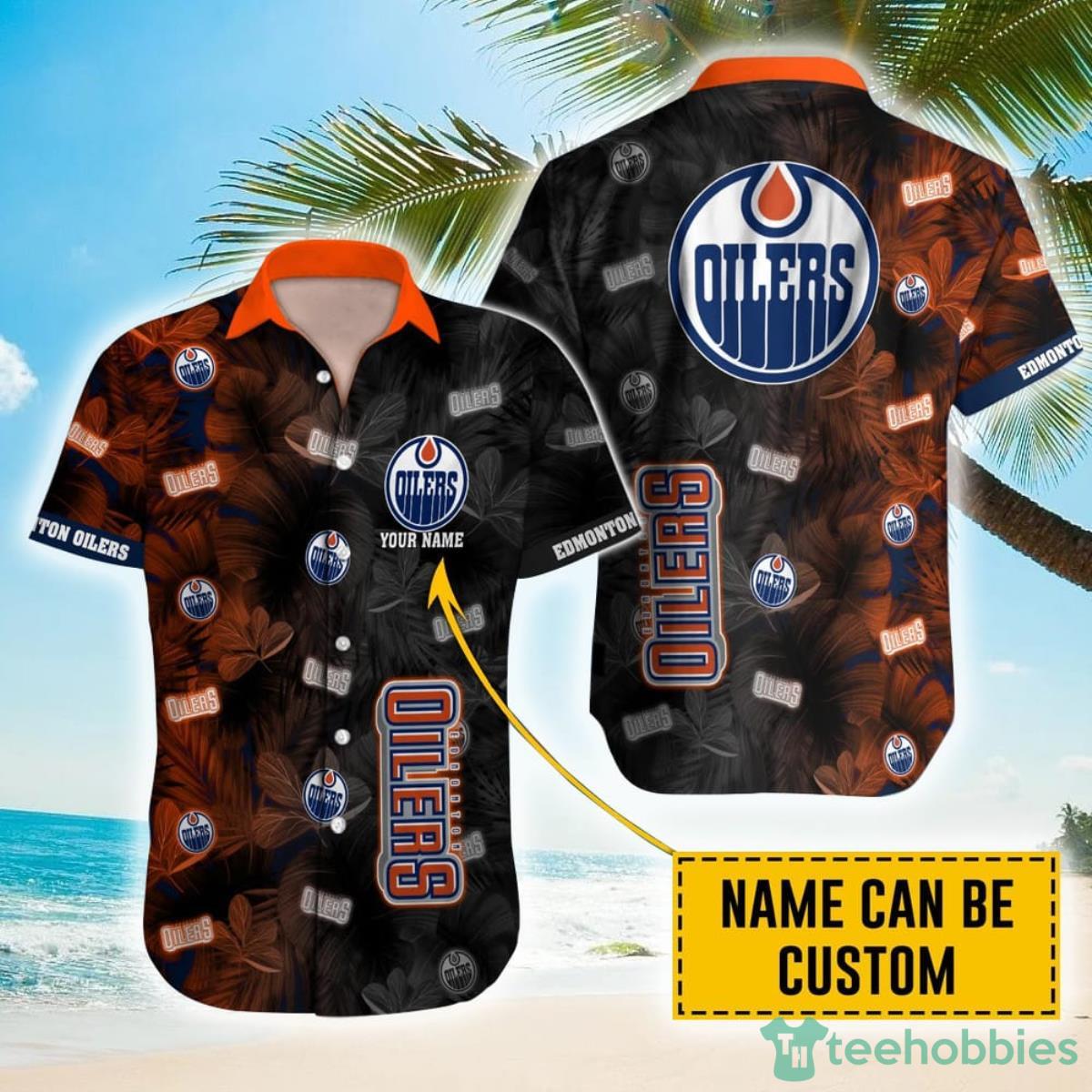 Personalized NHL Edmonton Oilers Palm Leafs Hawaiian Shirt Product Photo 1