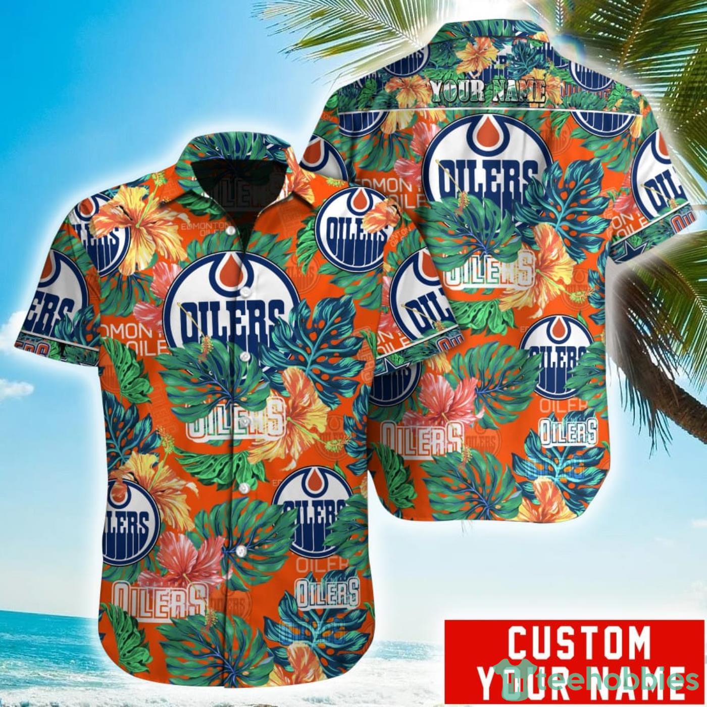 Personalized NHL Edmonton Oilers Tropical Floral Hawaiian Shirt Product Photo 1