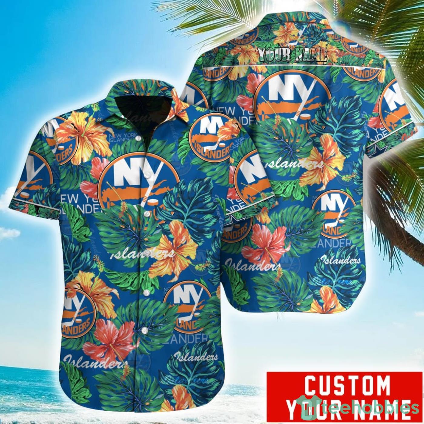 Personalized NHL New York Islanders Tropical Floral Hawaiian Shirt Product Photo 1
