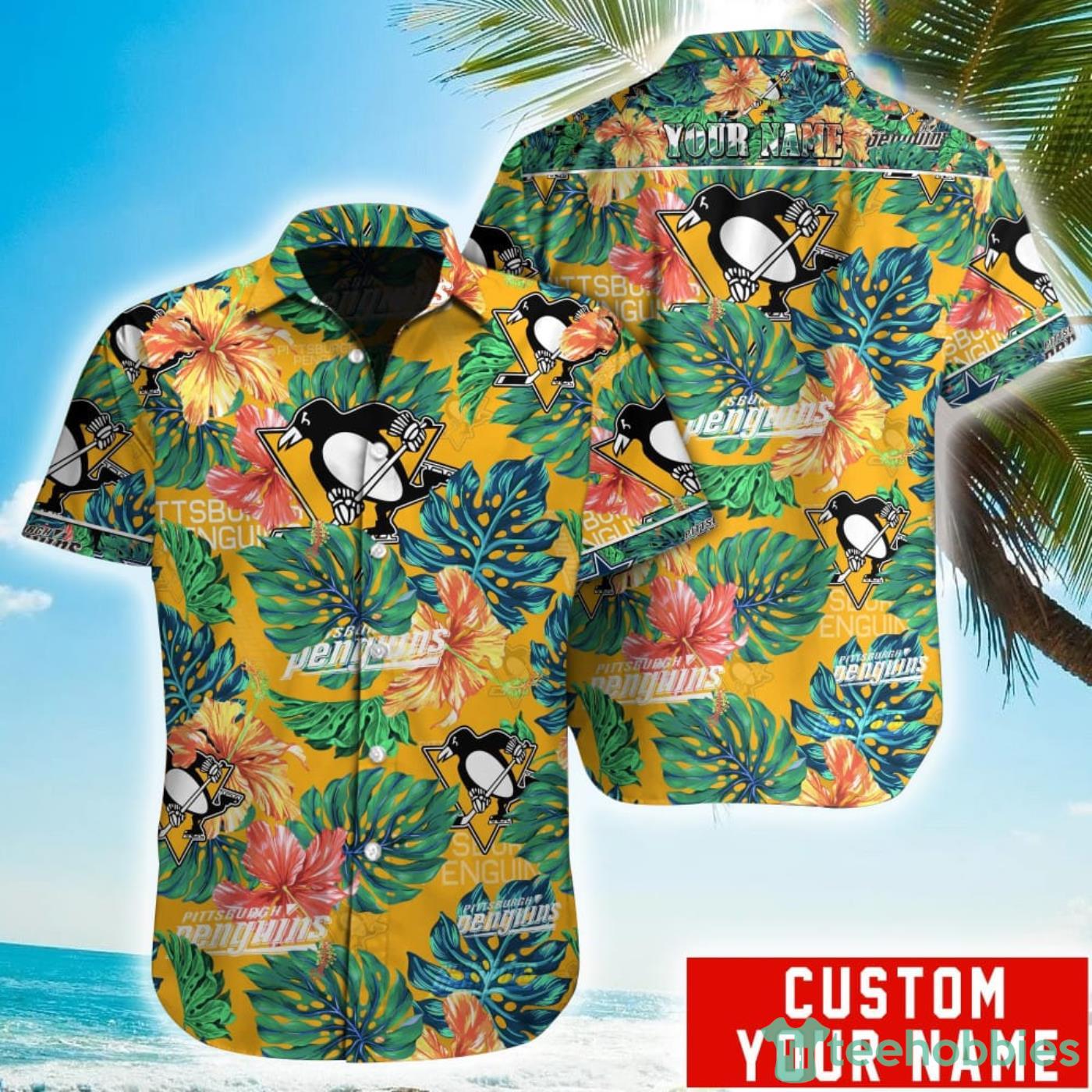 Personalized NHL Pittsburgh Penguins Tropical Floral Hawaiian Shirt Product Photo 1