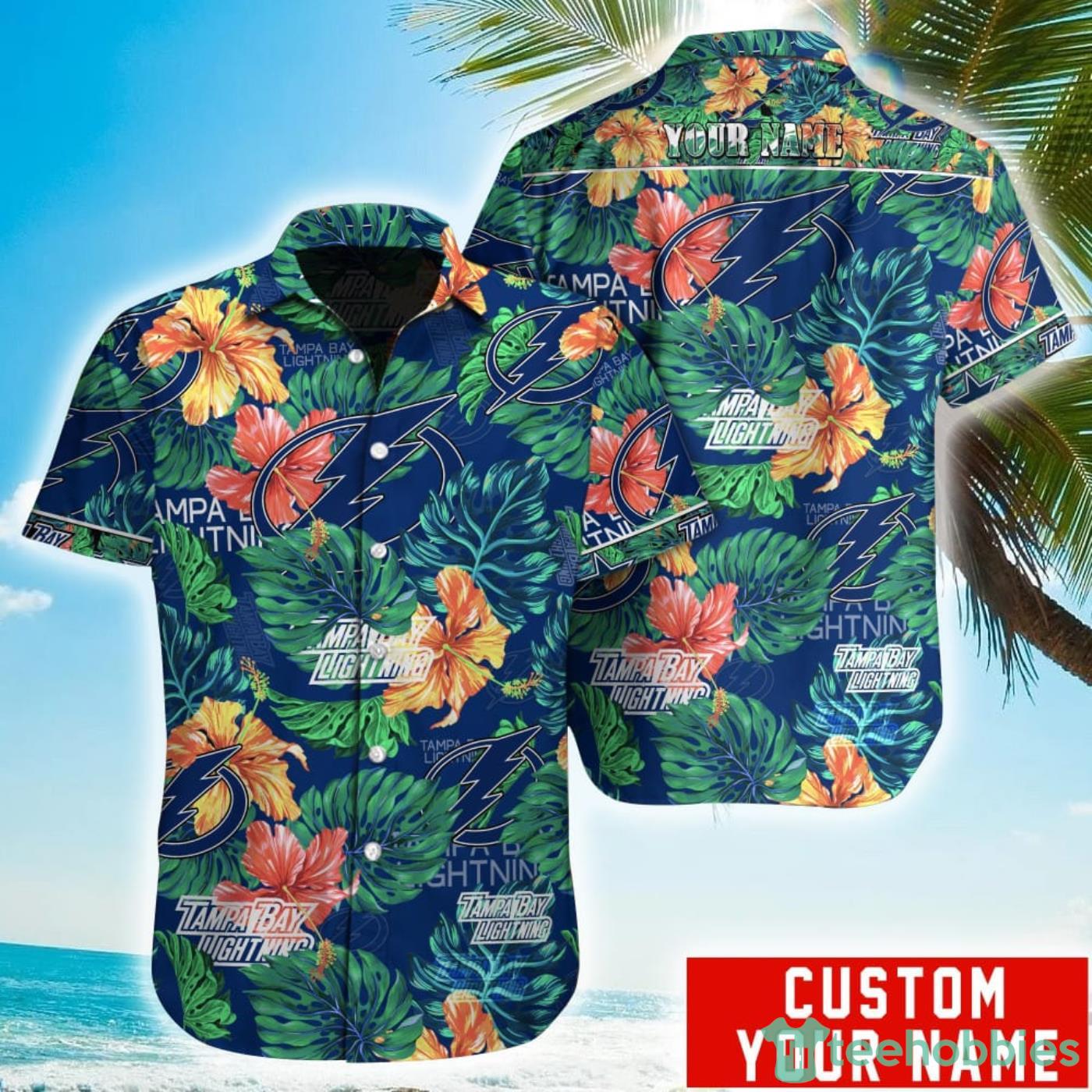 Personalized NHL Tampa Bay Lightning Tropical Floral Hawaiian Shirt Product Photo 1