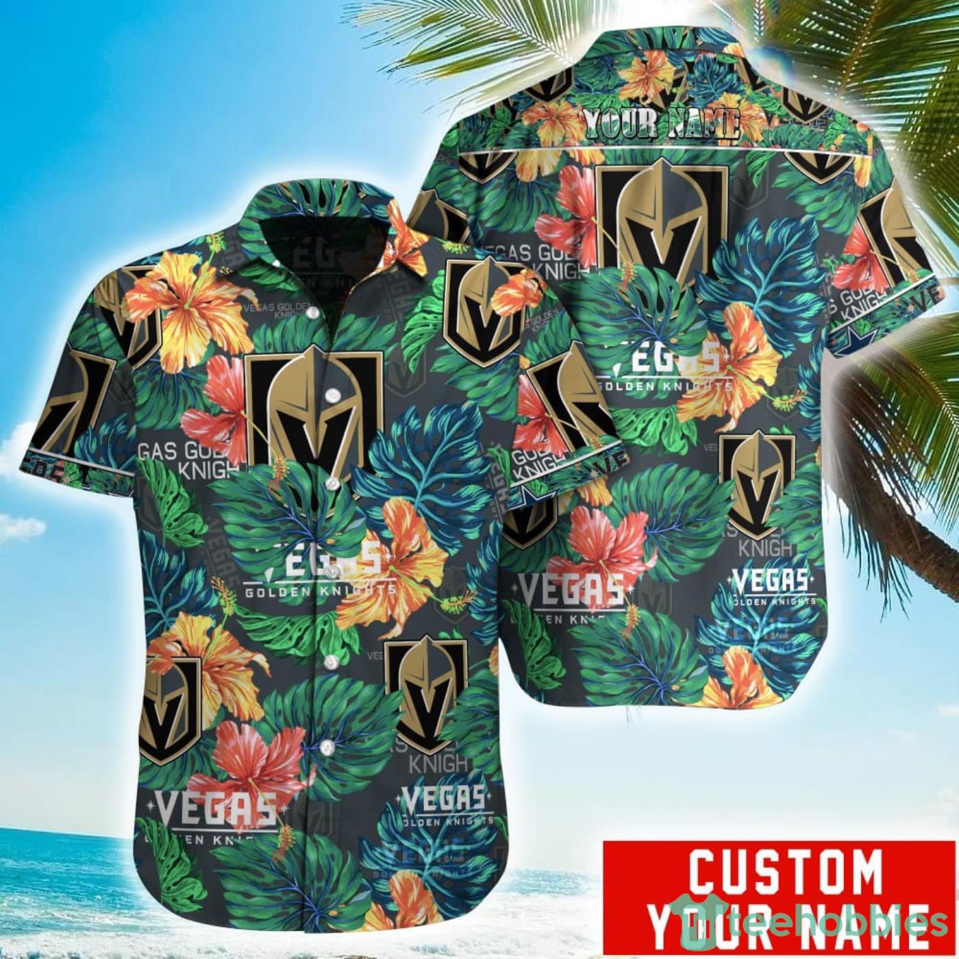 Personalized NHL Vegas Golden Knights Tropical Floral Hawaiian Shirt Product Photo 1