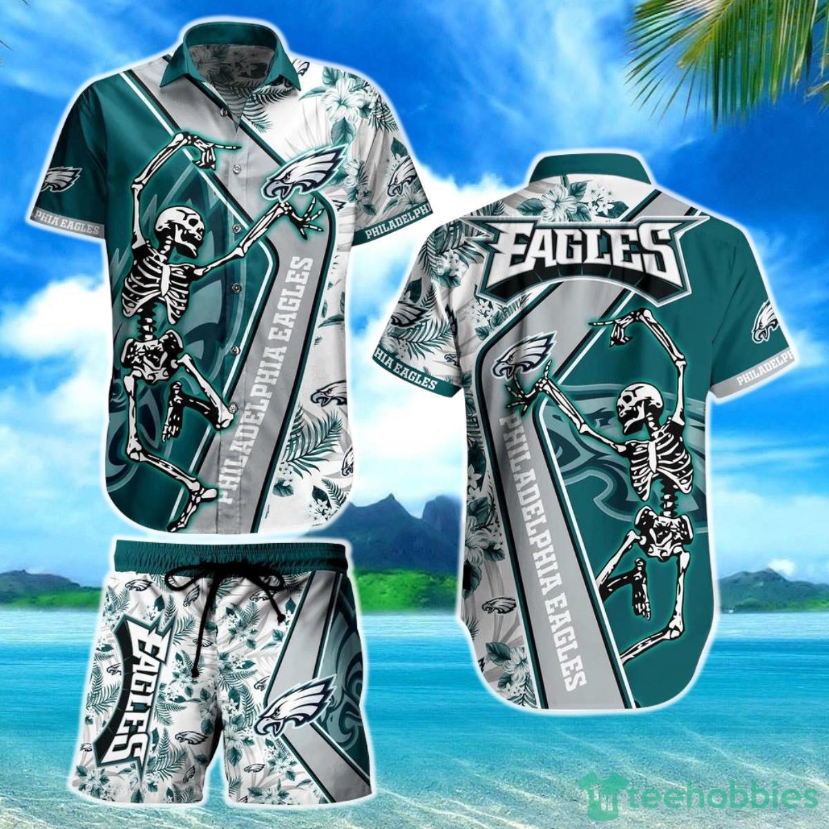 Philadelphia Eagles NFL Hawaiian Shirt And Short Sekeleton Design Hot Short Styles For Men Women Product Photo 1