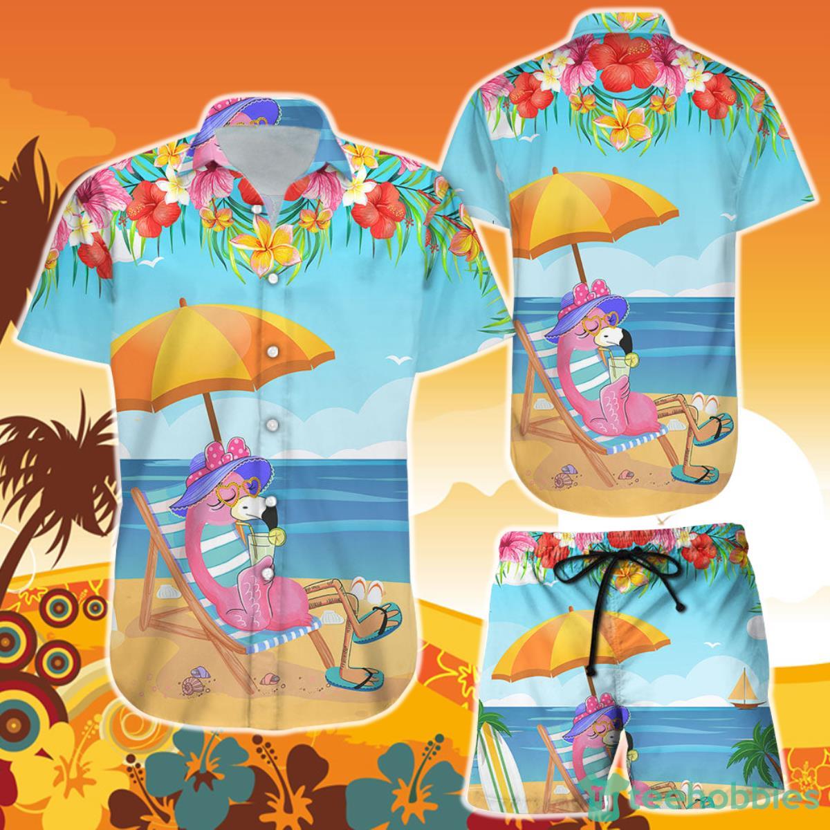 Pink Flamingo Flowers Summer Beach Aloha Hawaii Shirt and Short Product Photo 1