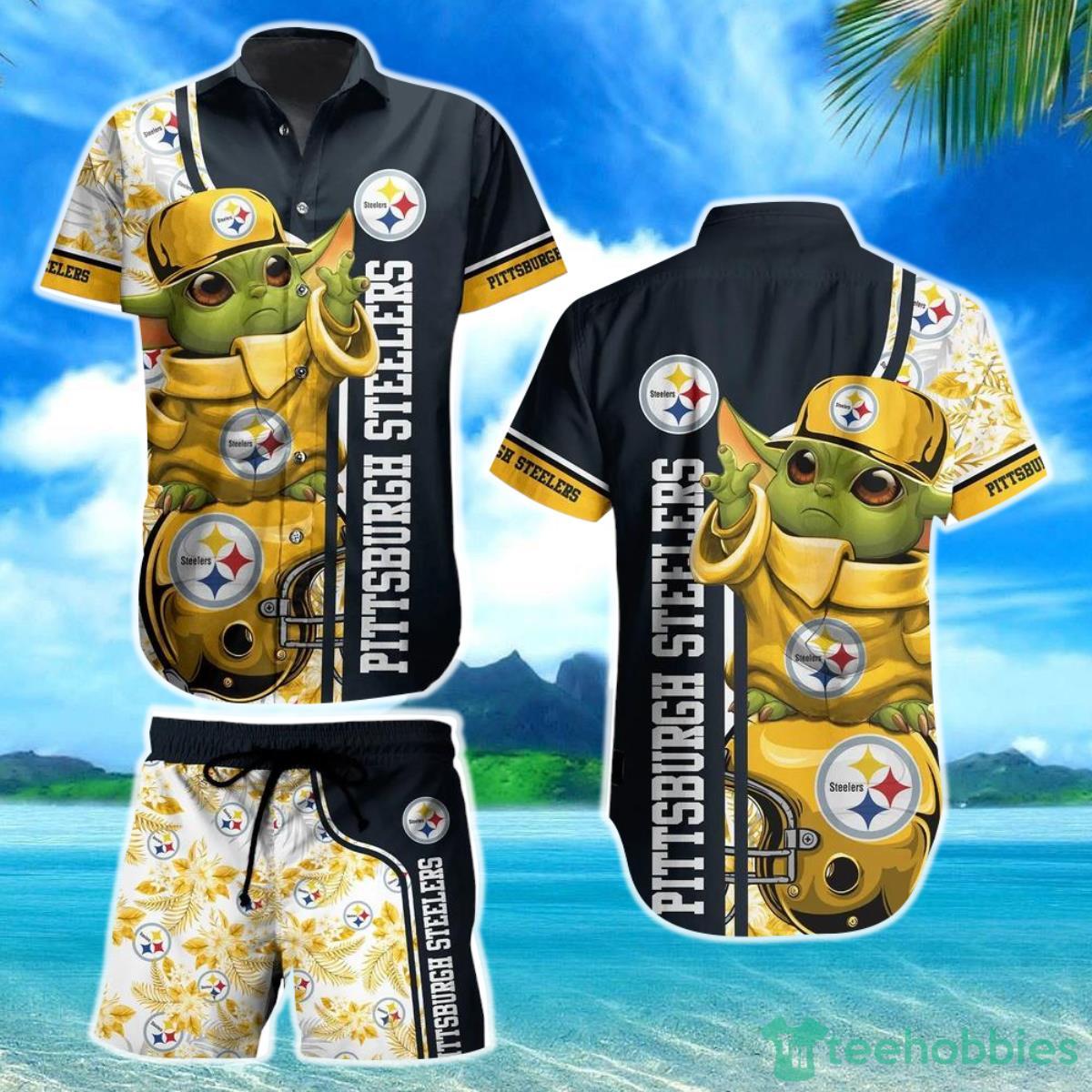 Pittsburgh Steelers Football NFL Baby Yoda Hawaiian Shirt And Short New Collection Summer Perfect Gift For Fan Product Photo 1