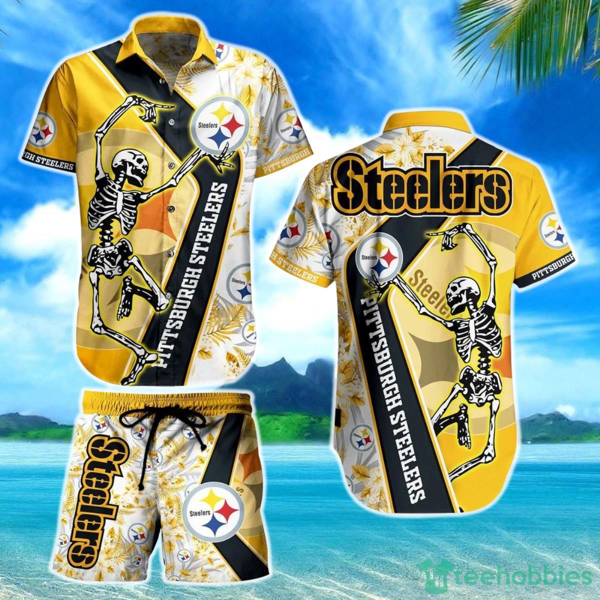 Pittsburgh Steelers NFL Hawaiian Shirt And Short Sekeleton Design Hot Short Styles For Men Women Product Photo 1