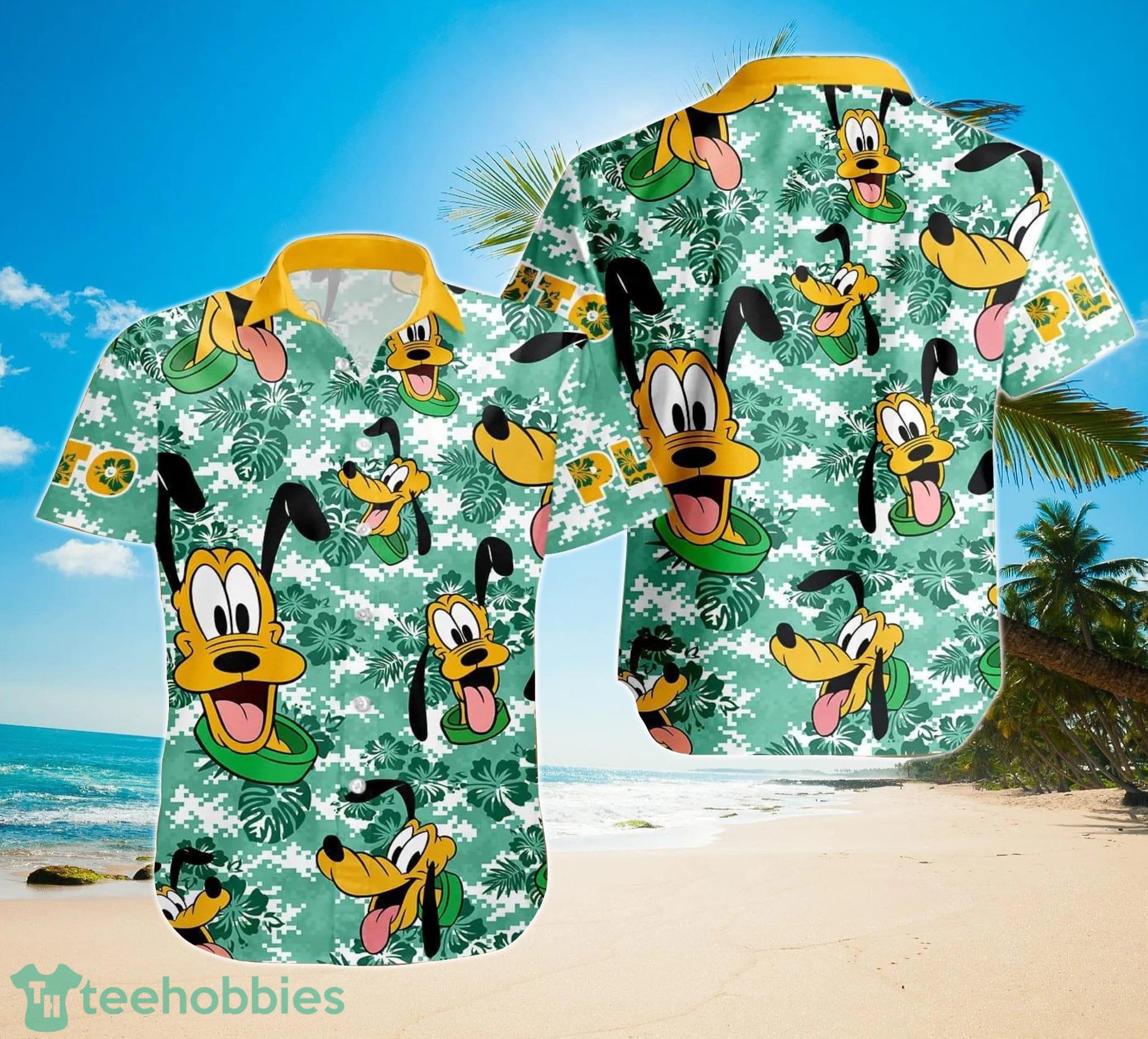Pluto Dog Orange Green Strips Summer Tropical Hawaiian Shirt Product Photo 1