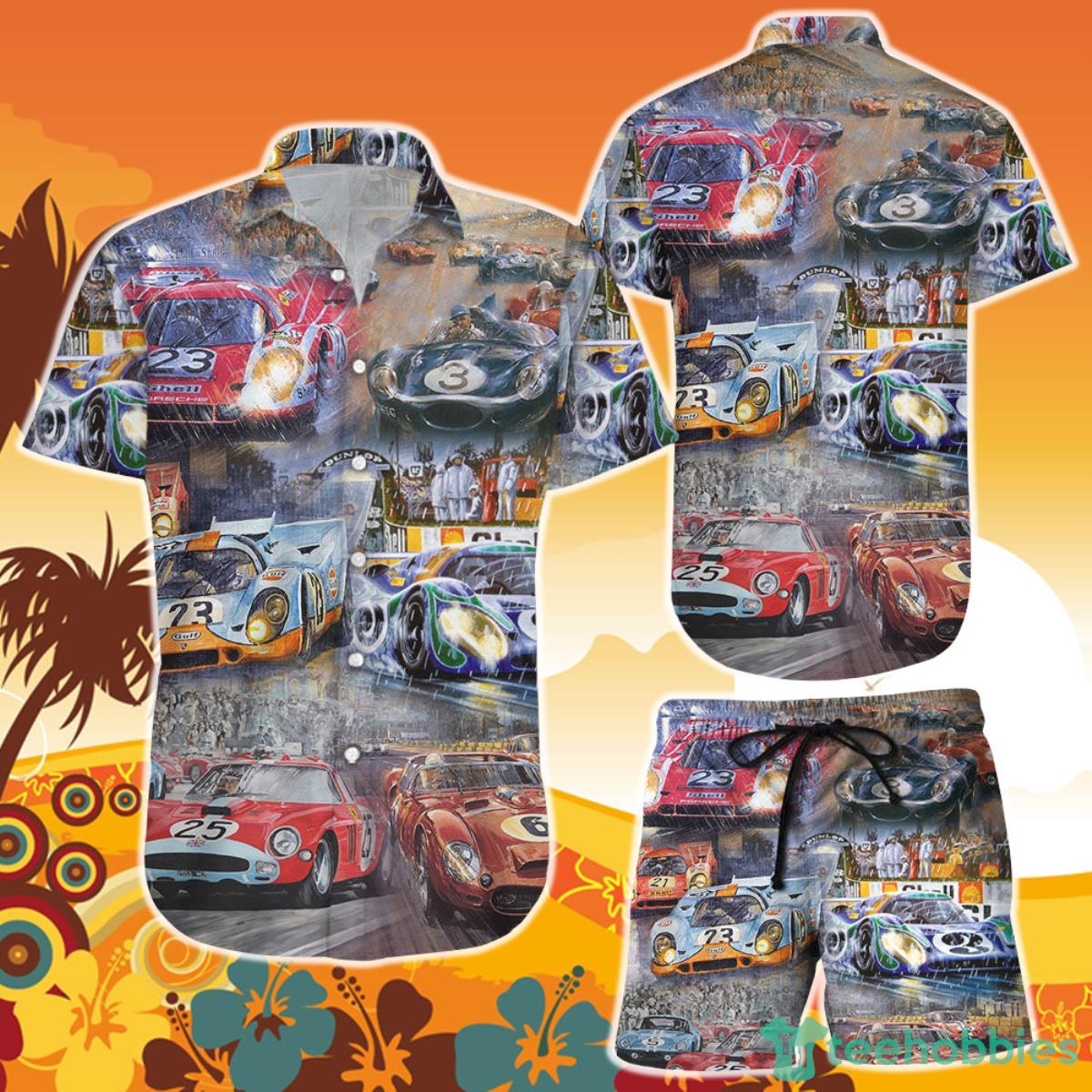 Racing Car Vintage Art Button Down Shirt and Short Summer Holiday Gift Product Photo 1