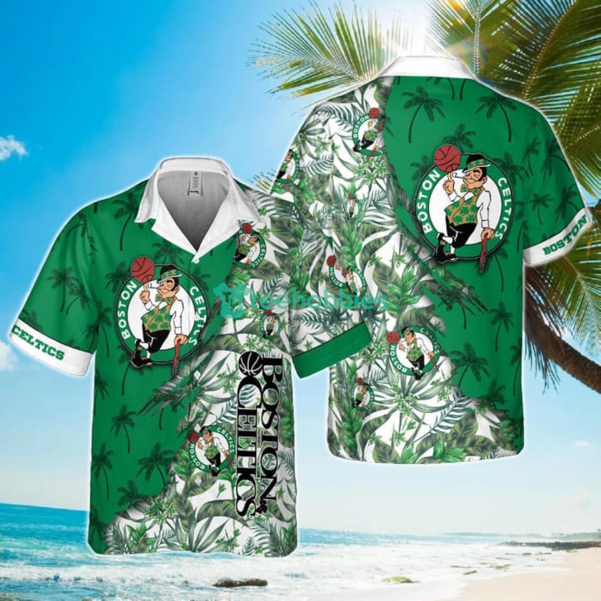 Retro NBA Boston Celtics Tropical Flowers Hawaiian Shirt Product Photo 1