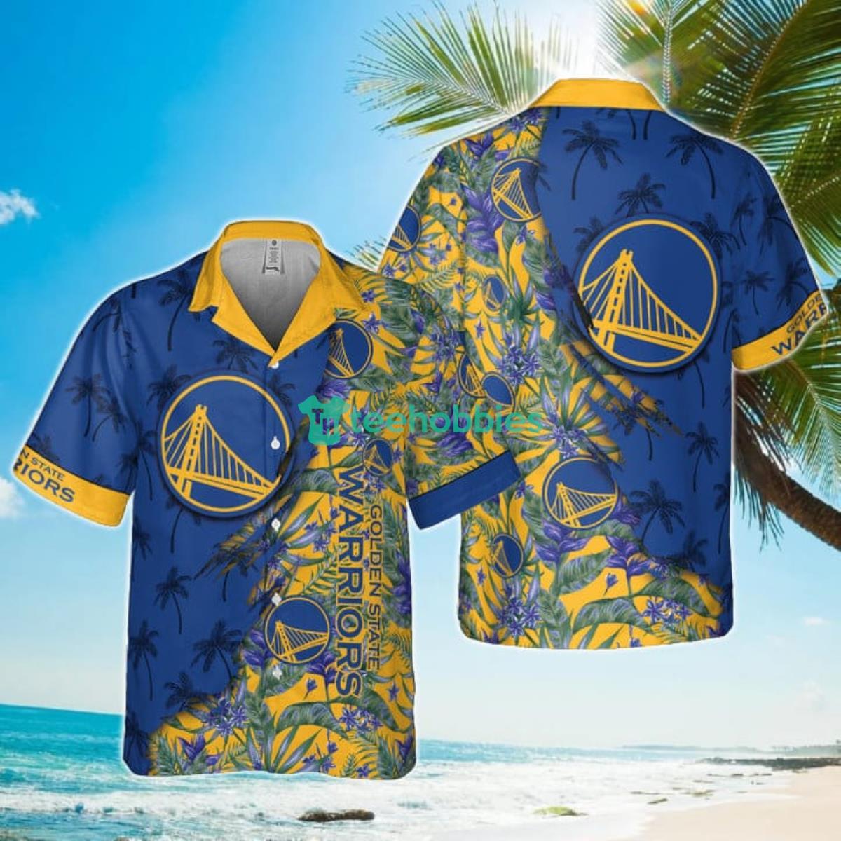 Retro NBA Golden State Warriors Tropical Flowers Hawaiian Shirt Product Photo 1