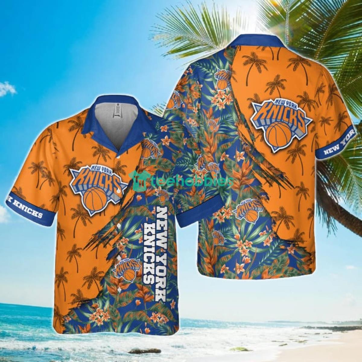 Retro NBA New York Knicks Tropical Flowers Hawaiian Shirt Product Photo 1