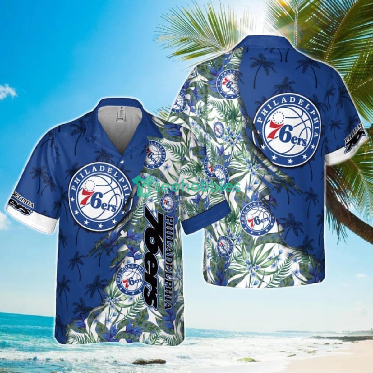 Retro NBA Philadelphia 76ers Tropical Flowers Hawaiian Shirt Product Photo 1