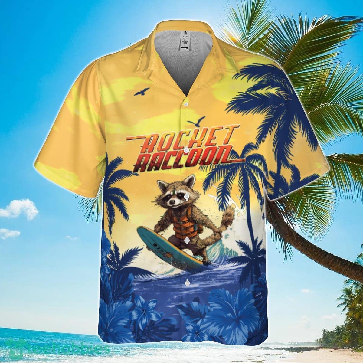 Rocket Raccoon And Golden State Warriors Summer Pattern Print Hawaiian Shirt Product Photo 2