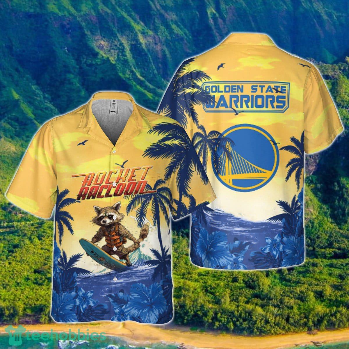 Rocket Raccoon And Golden State Warriors Summer Pattern Print Hawaiian Shirt Product Photo 1