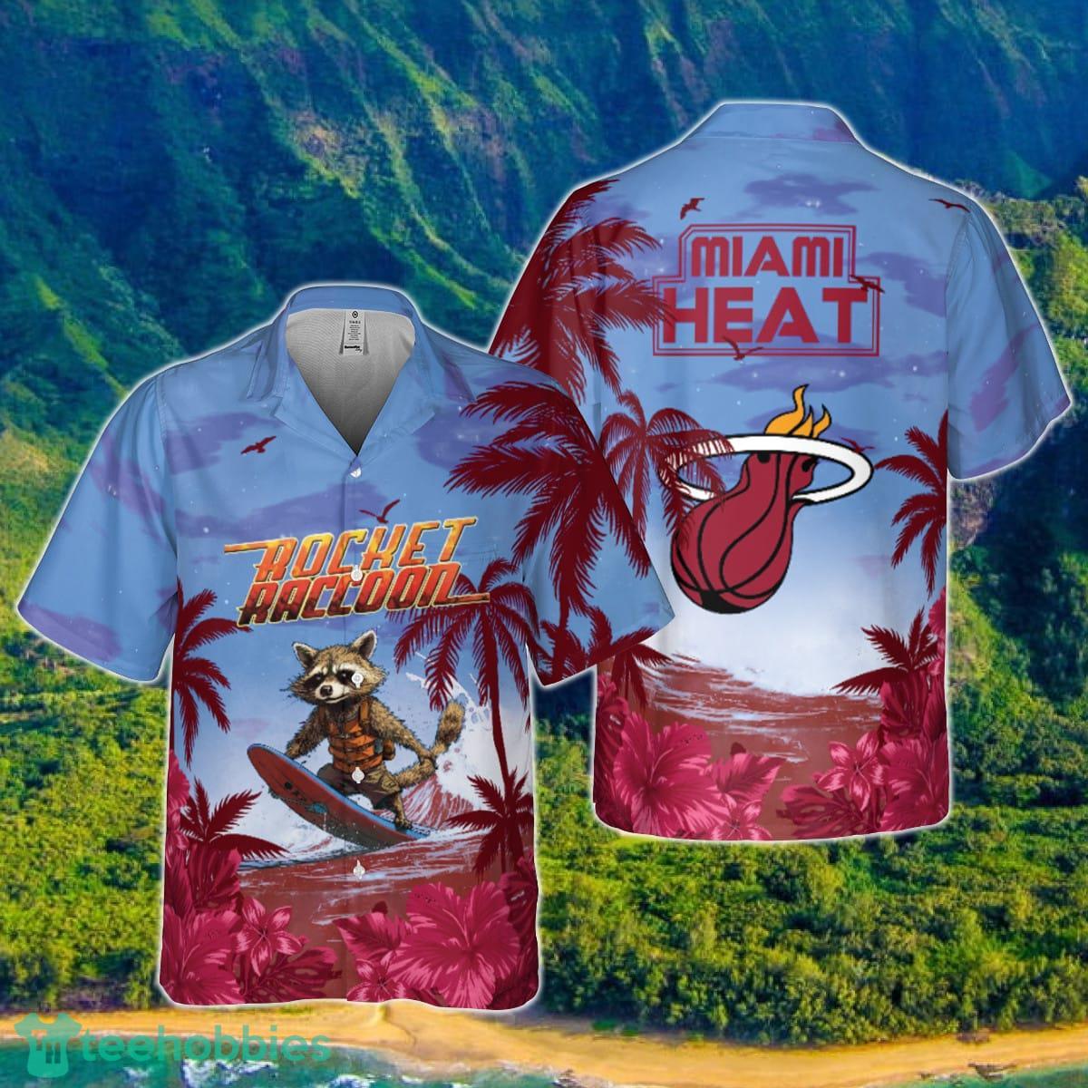 Rocket Raccoon And Miami Heat Summer Pattern Print Hawaiian Shirt Product Photo 1