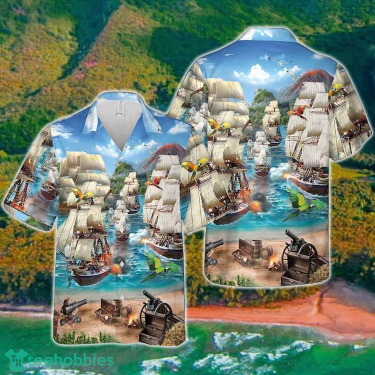 Sailing Ship In The See Hawaiian Shirt Aloha Shirt Product Photo 1