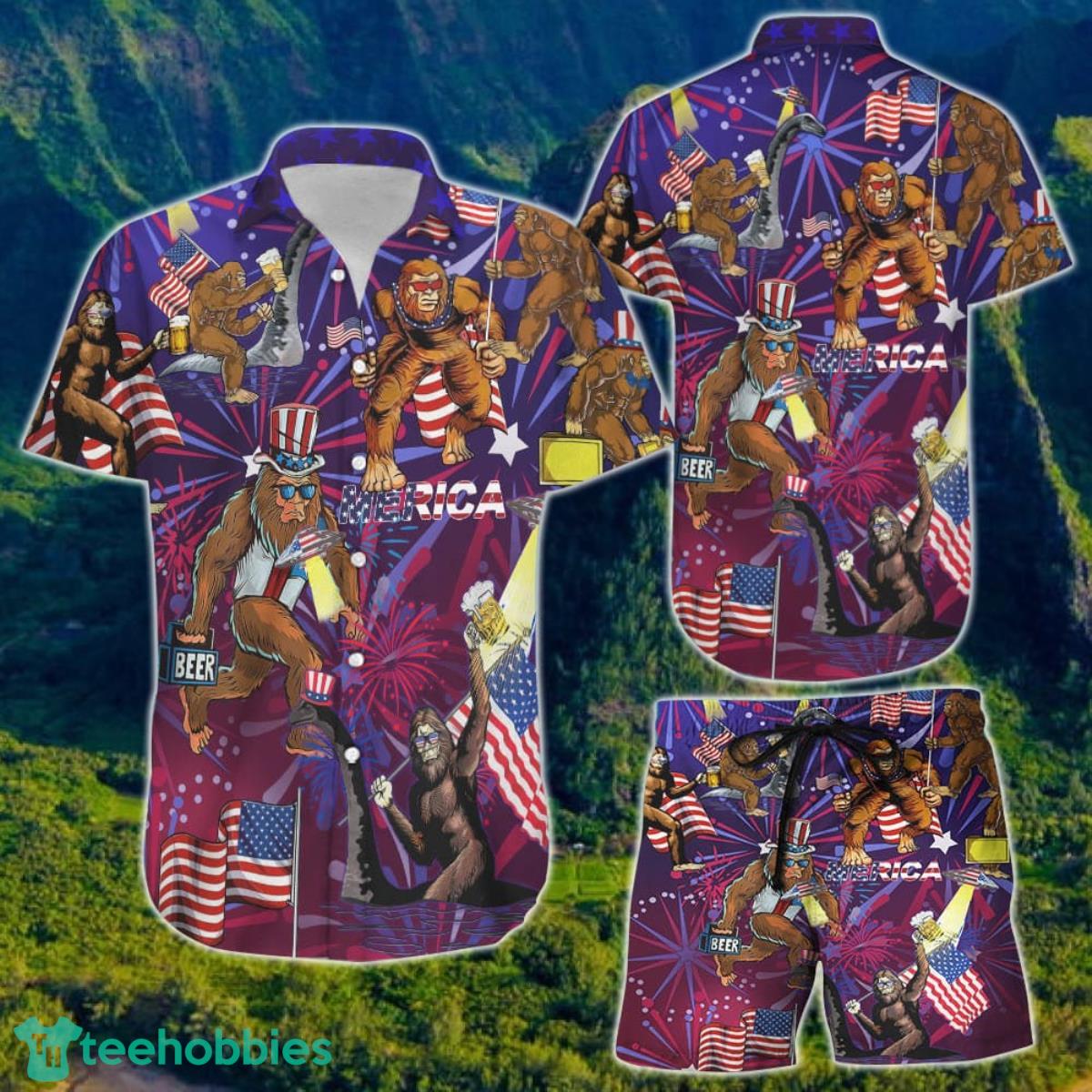 Sasquatch Hawaiian Shirt And Short For Men And Women Product Photo 1