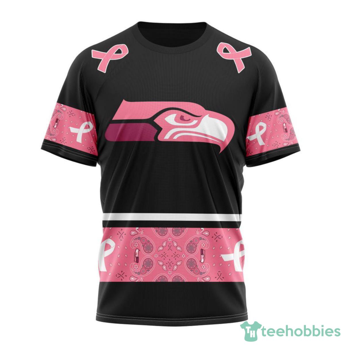 Seattle Seahawks Breast Cancer 3D Shirt Custom Name Product Photo 1