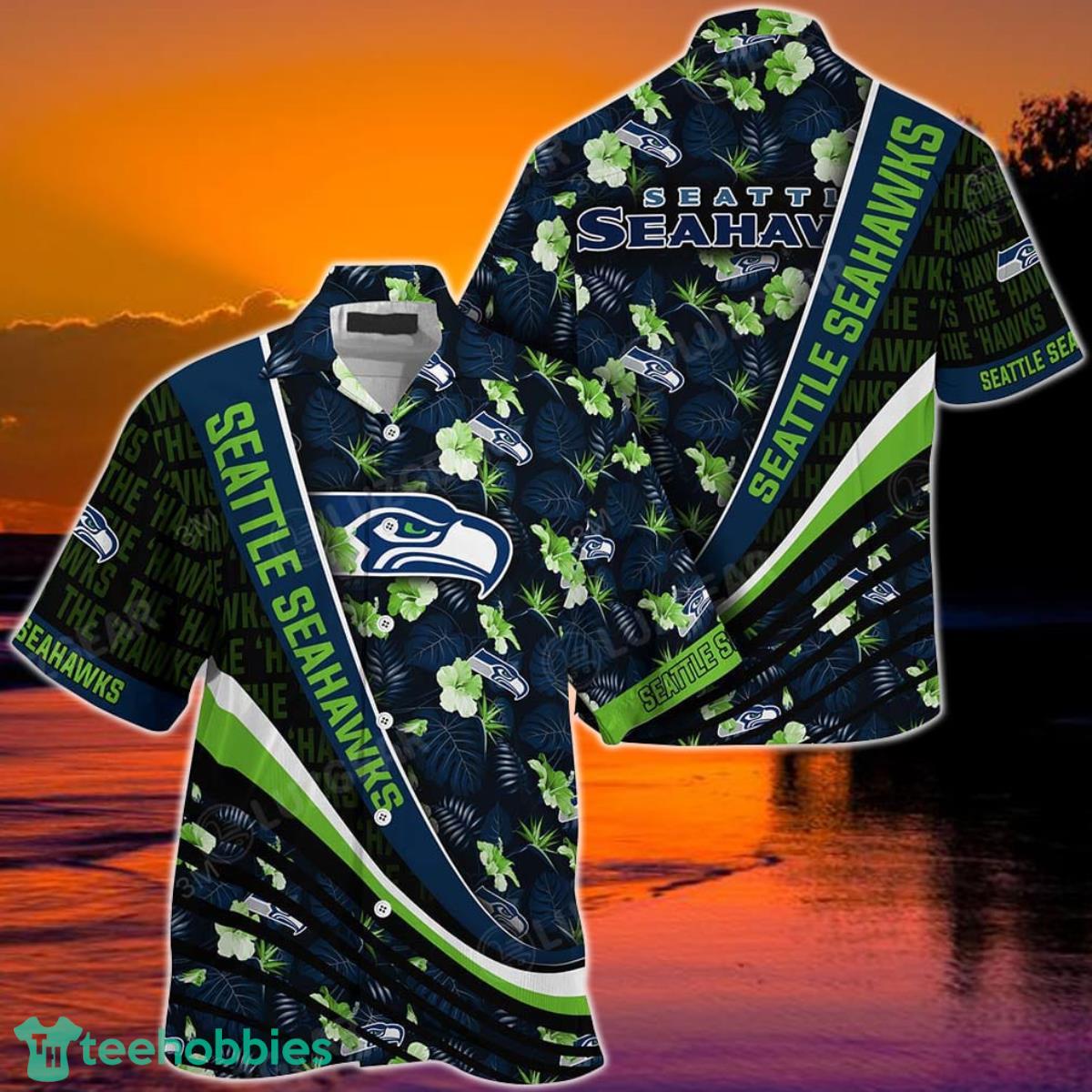 Seattle Seahawks NFL Football With Tropical Flower Pattern Hawaiian Shirt For Fans Product Photo 1
