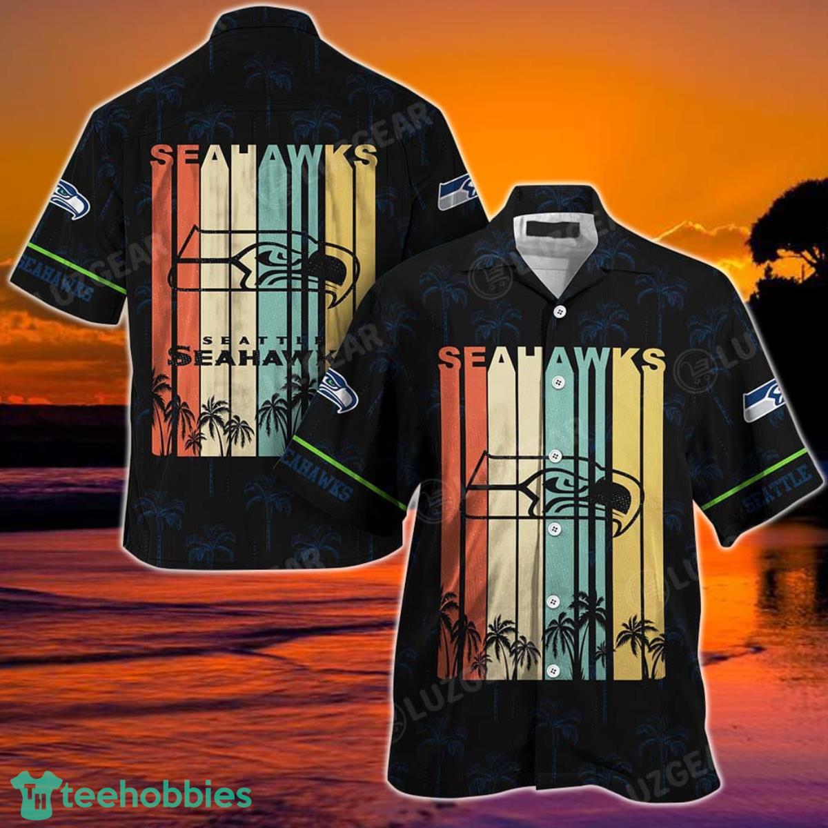 Seattle Seahawks NFL Hawaii Beach Shirt Retro Vintage Summer Short Sleeve Button Hawaiian Shirt Product Photo 1