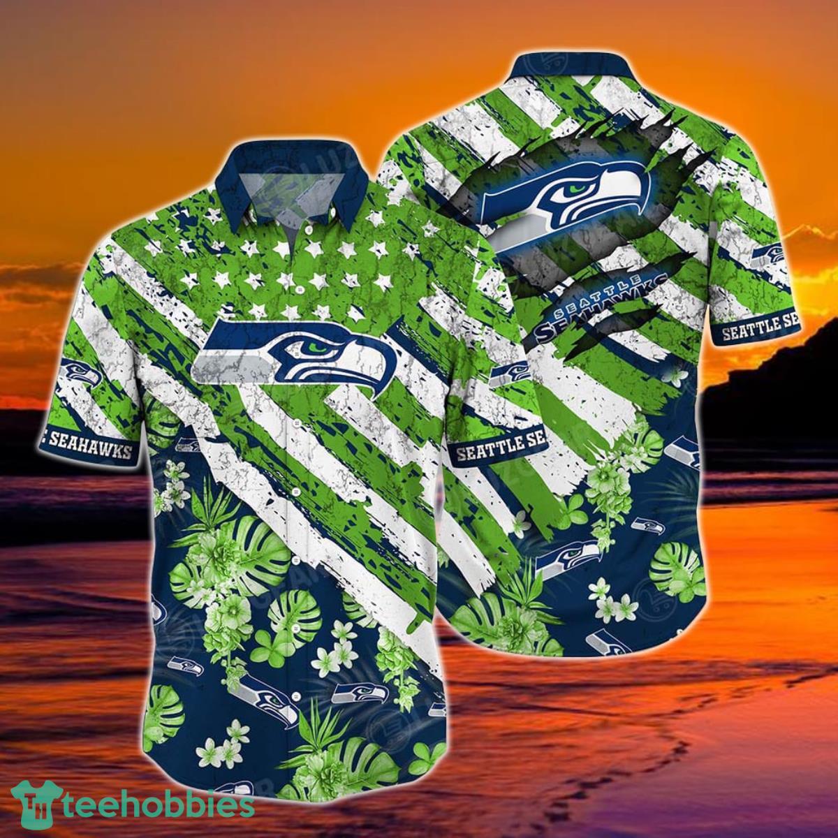 Seattle Seahawks NFL Hawaiian Floral Print American Flag Beach Shirt Short Style Hot Trending Summer Product Photo 1