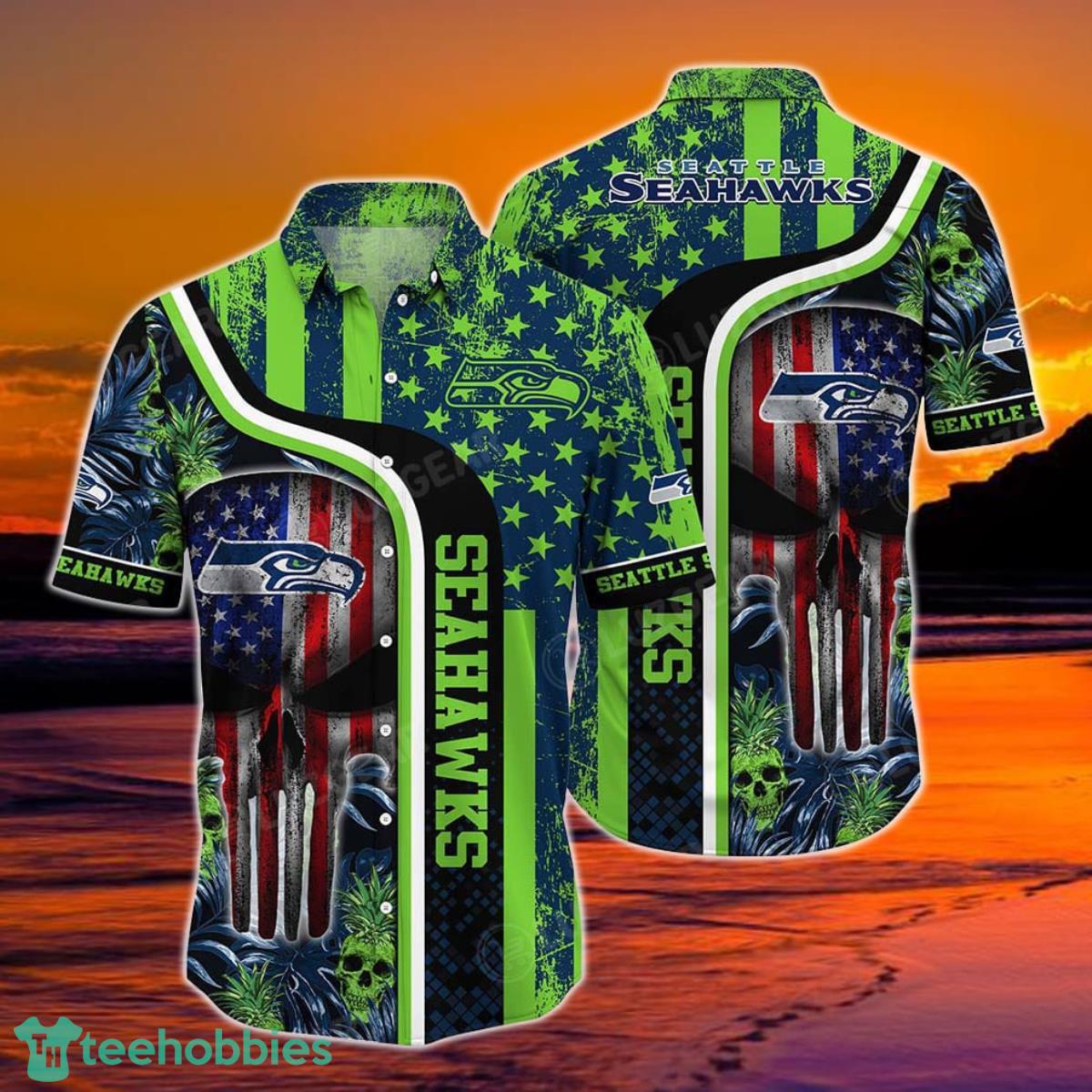 Seattle Seahawks NFL Hawaiian Shirt Graphic Tropical Patterns Skull Punisher 3D Printed Best Gift For Fans Product Photo 1