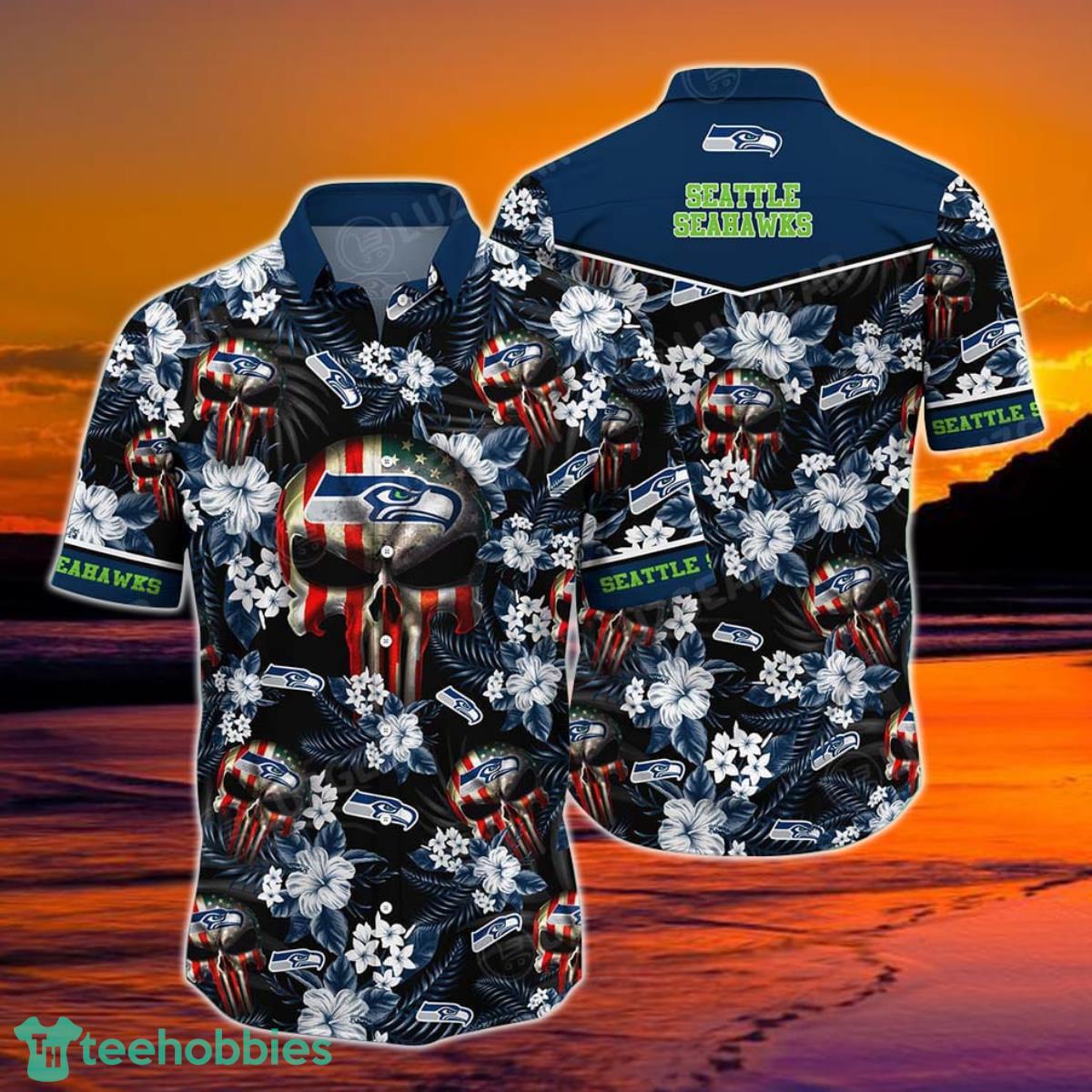 Seattle Seahawks NFL Hawaiian Shirt Skull Punisher Printed 3D New Trend Summer For Your Loved Ones Product Photo 1