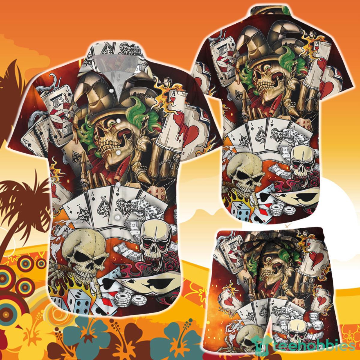 Skull Button Down Shirt Poker Skull Beach Hawaiian Shirt and Shorts Product Photo 1 Skull Button Down Shirt Poker Skull Beach Hawaiian Shirt and Shorts Product Photo 1