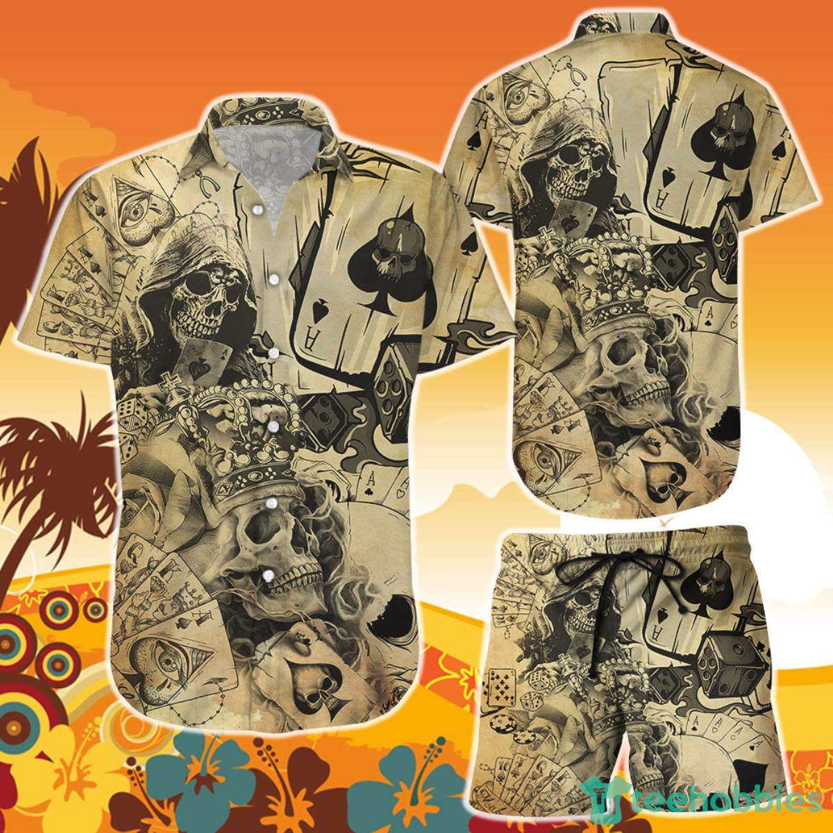 Skull Print Hawaiian Shirt And Short Crown King Poker Skull Skull Themed Presents Product Photo 1