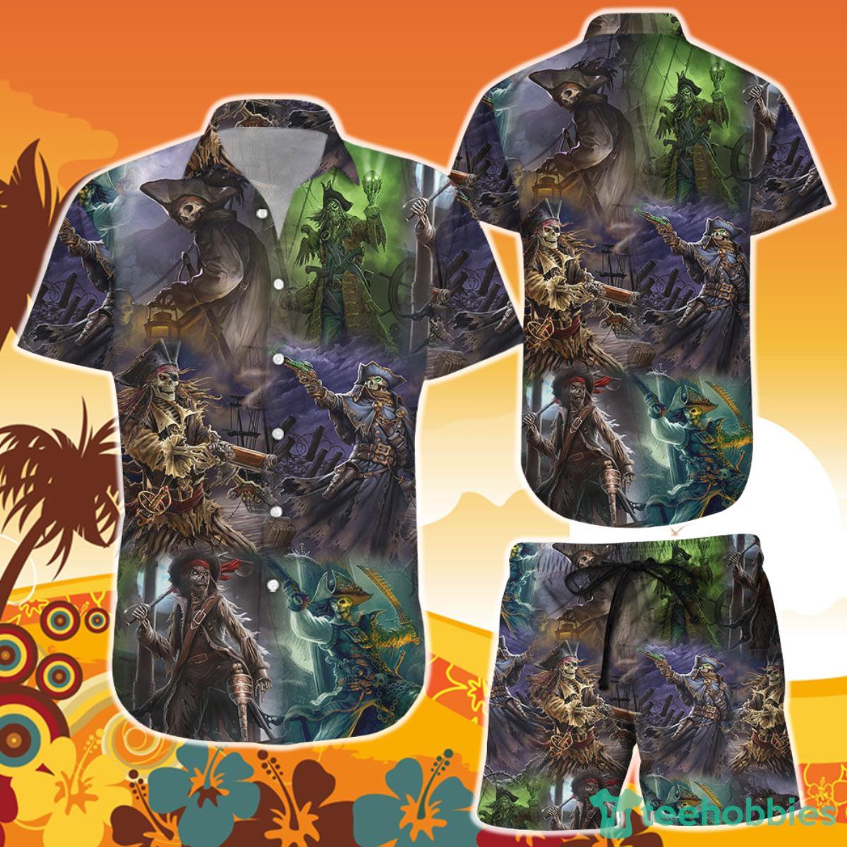 Skull Print Hawaiian Shirt And Short Skull Pirates Vintage Button Down Shirts Unique Skull Gifts Product Photo 1