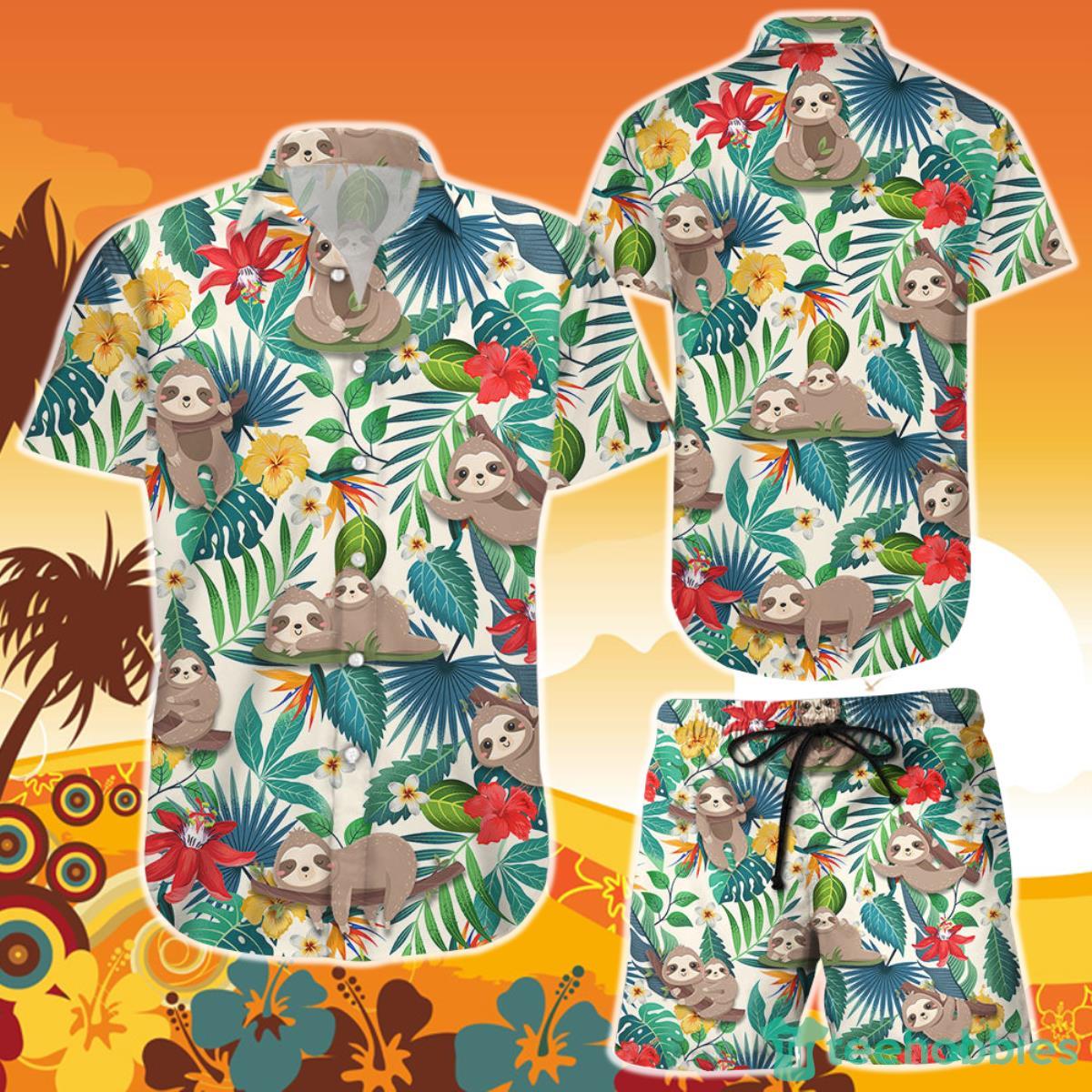 Sloth Hawaiian Shirt And Short Tropical Cute Sloth Presents For Summer Holidays Product Photo 1