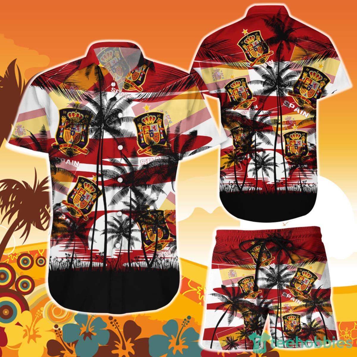 Spain Coconut Pattern Hawaiian Soccer Team World Cup 2022 Qatar Champions Football Shirt and Short Product Photo 1