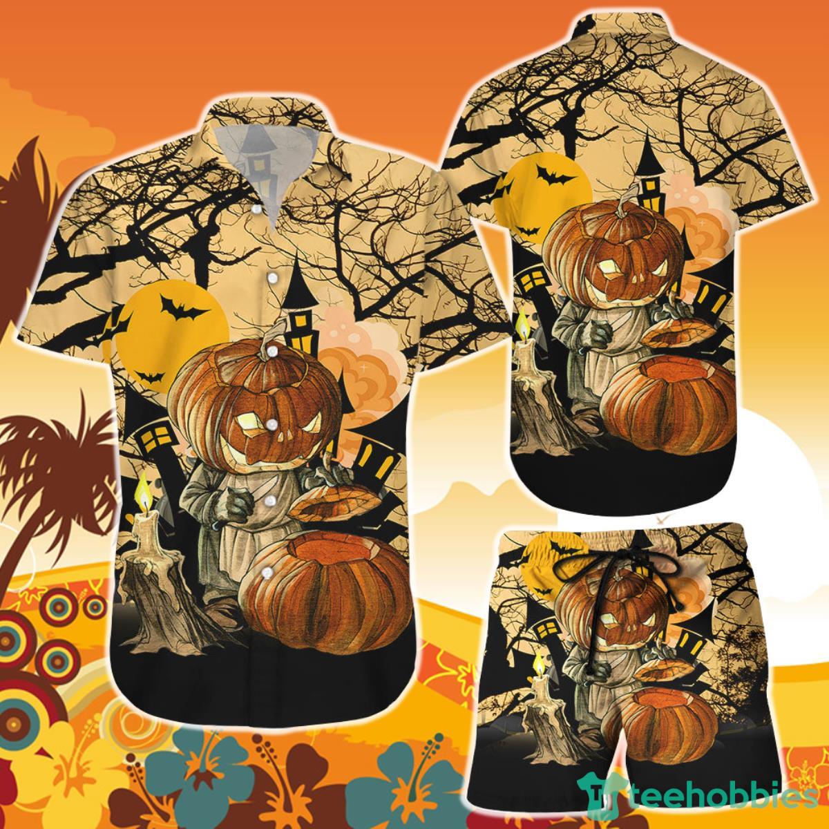 Spooky Hawaiian Shirt And Short Pumpkin Halloween Spooky Pumpkin Flavored Gifts Product Photo 1