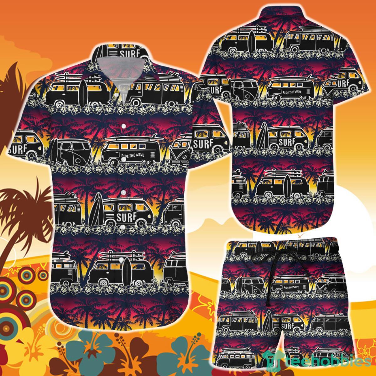 Sunset Hawaiian Shirt And Short Tropical Palm Tree Van Surf Tropical Themed Gift Ideas Product Photo 1