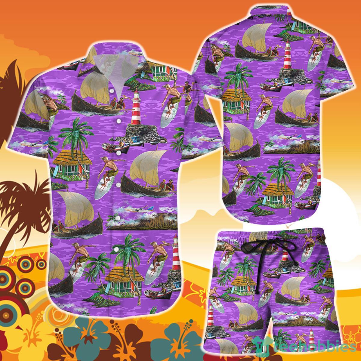 Surfing Hawaiian Shirt And Short Surfing Boating Purple Gifts For Summer Holiday Product Photo 1