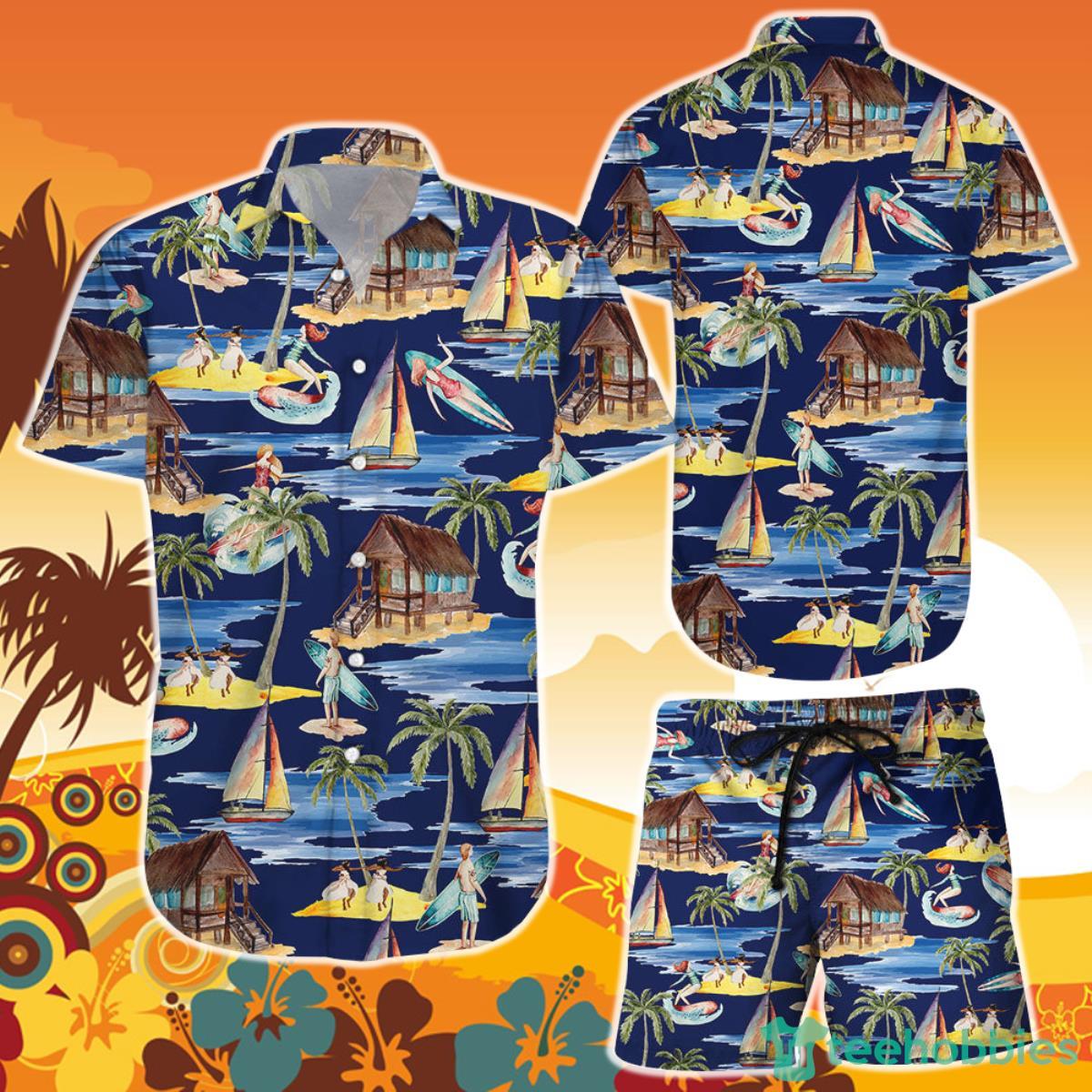Surfing Hawaiian Shirt And Short Surfing Summer Caribbean Party Stag Sail Boat Summer Holiday Gift Product Photo 1