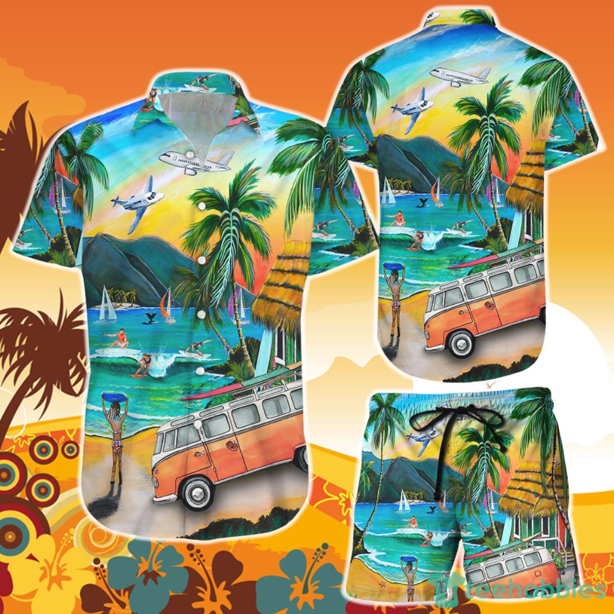 Surfing Hawaiian Shirt And Short Van Boat Airplane Surf Watercolor Summer Beach Hawaii Gift Product Photo 1
