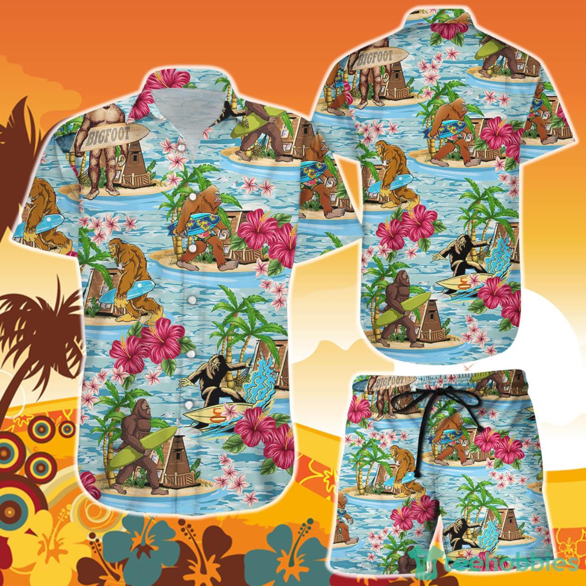Surfing Monkey Surfing Hibicus Hawaiian Shirt And Short Hibiscus Tropical Gift For Swimming Lover Product Photo 1