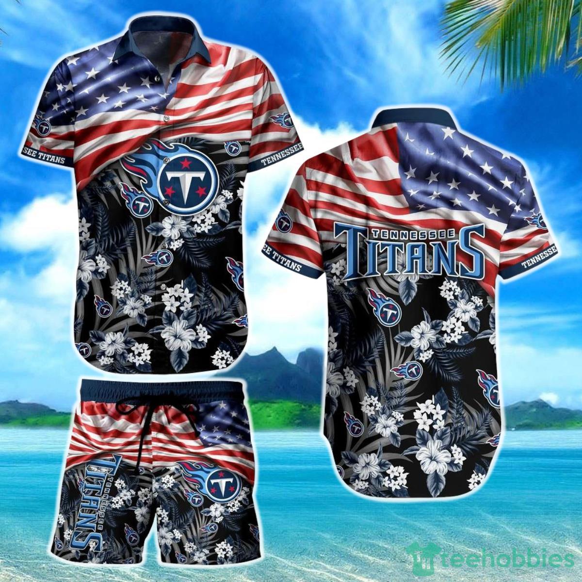 Tennessee Titans NFL Hawaiian Shirt And Short Summer Tropical Pattern US Flag Best Gift For Sports Enthusiast Product Photo 1