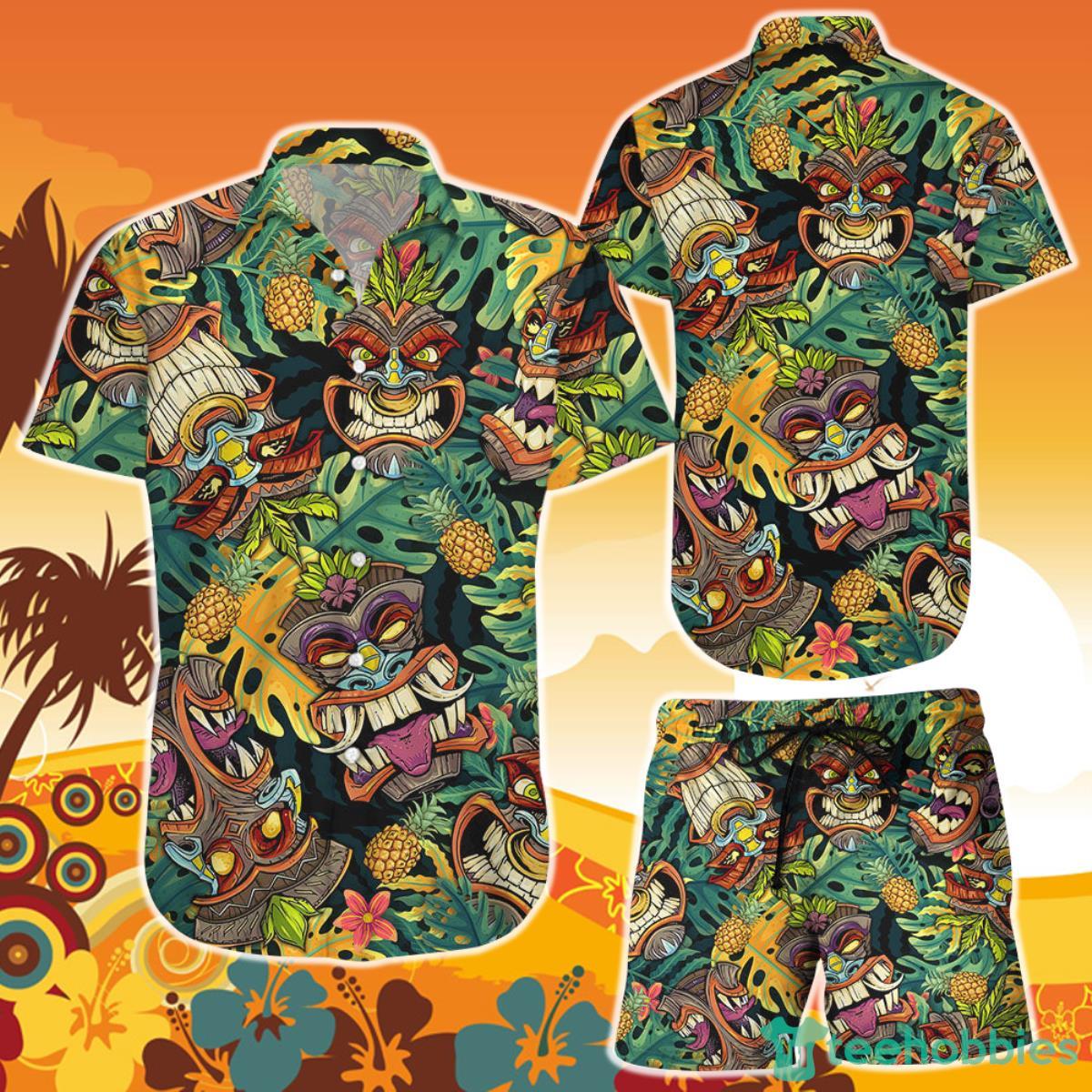 Tiki Hawaiian Shirt And Short Awsome Tiki Pineapple Tropical Funny Beach lover Gift Product Photo 1
