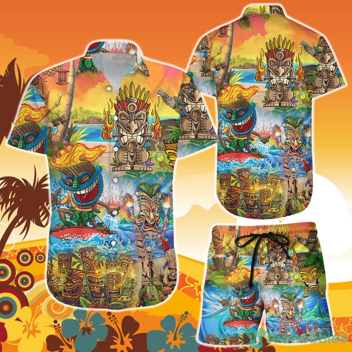 Tiki Hawaiian Shirt And Short Beach Get Here Tiki Funny Gifts For Summer Holiday Product Photo 1
